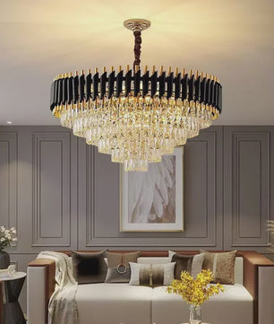 Moderne Zwarte Kristallen Kroonluchter Rond 5-Tier Ø60cm Dimbare Hanglamp