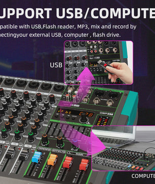 Depusheng PA Serie Audio Mixer Console: 6-16 Kanalen, USB, 48V Phantom Power & 256 DSP Effecten