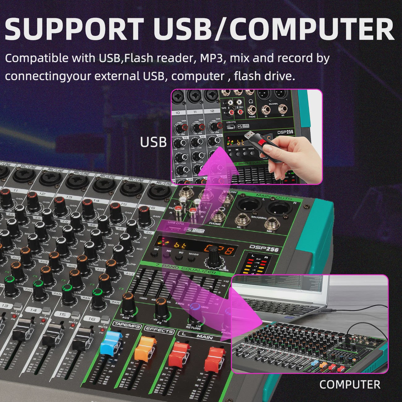 Depusheng PA Serie Audio Mixer Console: 6-16 Kanalen, USB, 48V Phantom Power & 256 DSP Effecten