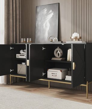 Moderne Minimalistische Buffetkast Sideboard - Zwart met Gouden Accent, 162x40x80cm