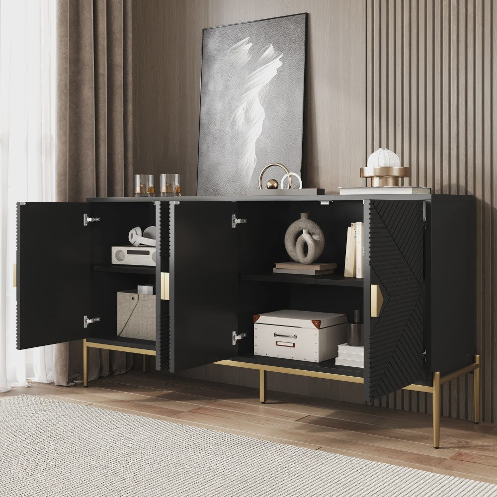 Moderne Minimalistische Buffetkast Sideboard - Zwart met Gouden Accent, 162x40x80cm