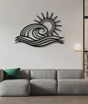 Metalen Golf & Zon Muursculptuur - Oceaan Decoratie voor Beach House Woonkamer