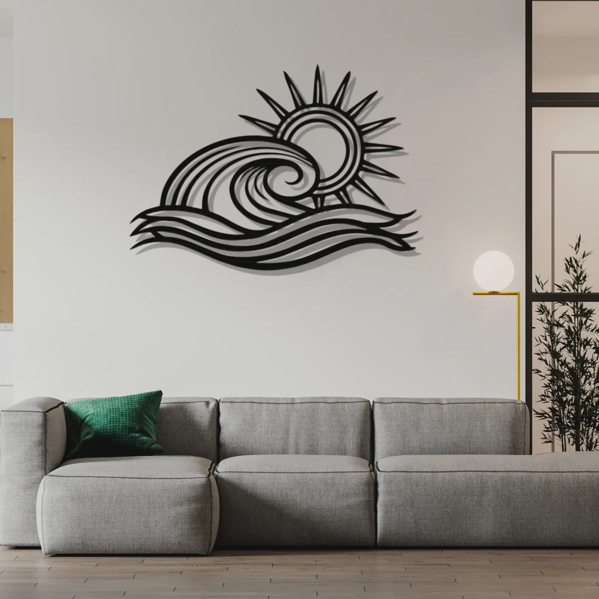 Metalen Golf & Zon Muursculptuur - Oceaan Decoratie voor Beach House Woonkamer