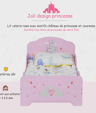 Roze Kinderbed Prinses Kasteel Design 140x70 cm met Lattenbodem - MDF