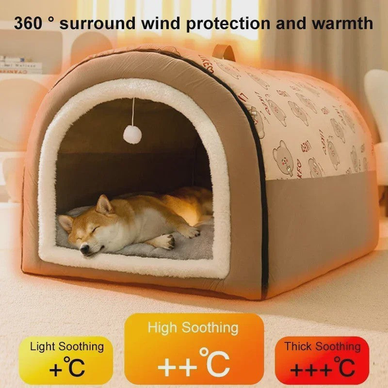Warm Hondenhuis met Afneembaar Bed - Zacht & Antislip Slaapnest voor Hond of Kat