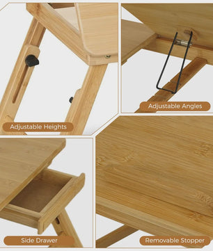 Houten Laptoptafel voor Bed & Bank - Opvouwbaar, Verstelbaar, met Lade
