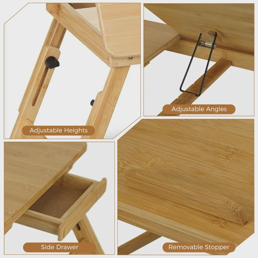 Houten Laptoptafel voor Bed & Bank - Opvouwbaar, Verstelbaar, met Lade