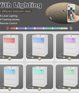 Nachtkastje met Laadstation, USB Poorten en LED Verlichting - Modern Slaapkamer Meubel