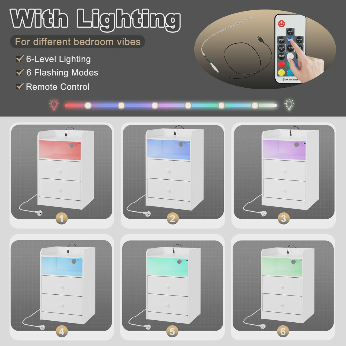 Nachtkastje met Laadstation, USB Poorten en LED Verlichting - Modern Slaapkamer Meubel