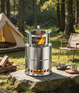Draagbare RVS Rocket Stove Camping Houtkachel - 20cm, Ideaal voor Buiten Koken, BBQ & Picknicks