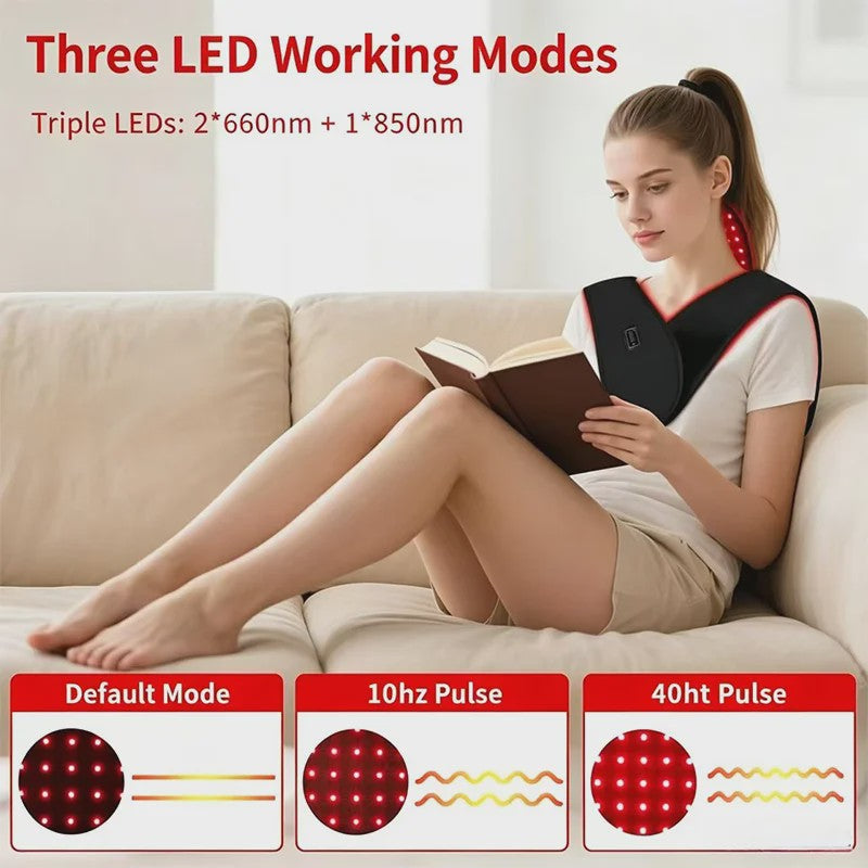 Roodlichttherapie Sjaal voor Nek en Schouders - 145 LED's (660nm & 850nm) voor Pijnverlichting