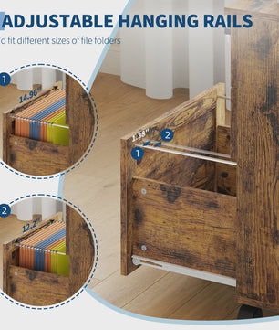 Mobiel 3-Laden Archiefkastje met Slot - Vintage Hout - Onder Bureau - Verrijdbaar Kantoor Opbergkast
