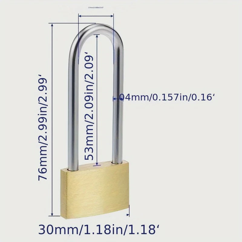 2x Messing Hangslot - Lange Beugel, Gelijksluitend & Geborsteld