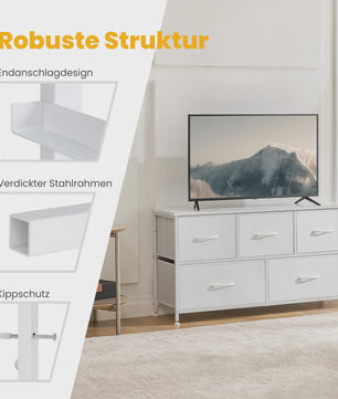 Stijlvolle Ladekast met 5 Stoffen Lades en Stalen Frame - Ideaal voor Kleding & Opslag