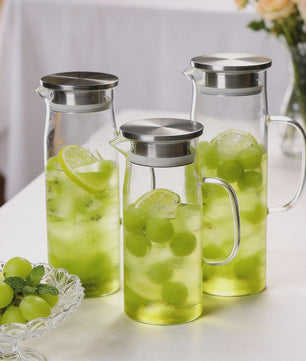 Glazen Waterkan met Roestvrijstalen Deksel - 1L, 1.2L & 1.5L - Perfect voor Water, Sap & Koffie