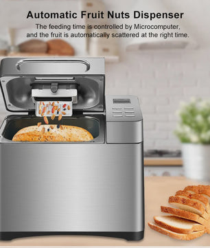 Biolomix Broodmachine 1KG - 19 Programma's, Roestvrij Staal, Automatische Notendispenser