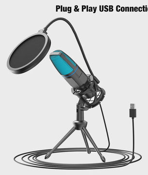 RGB USB Microfoon voor Podcast, Streaming & Gaming - Plug & Play Condensator Microfoon