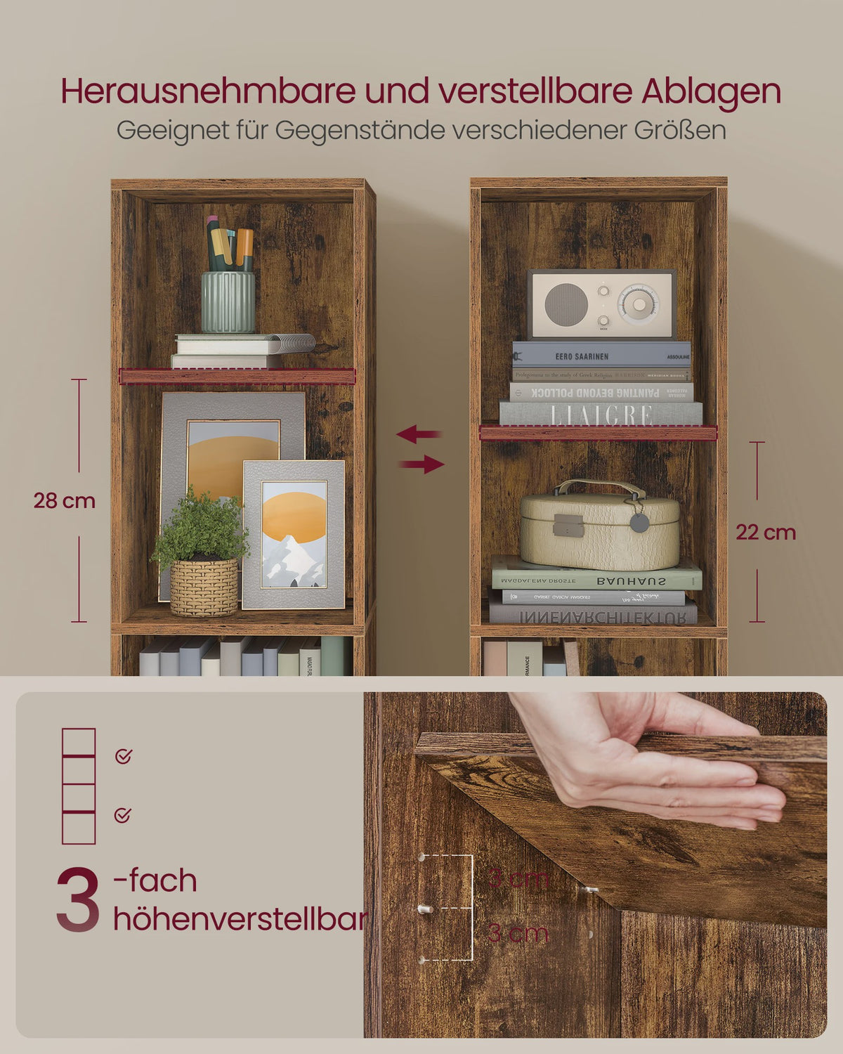 VASAGLE Boekenkast met 4 Verdiepingen - Open Opbergrek met Verstelbare Planken