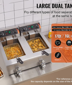 Dubbele Professionele Frituurpan 2x11L RVS met Olieafvoer & Filtratie