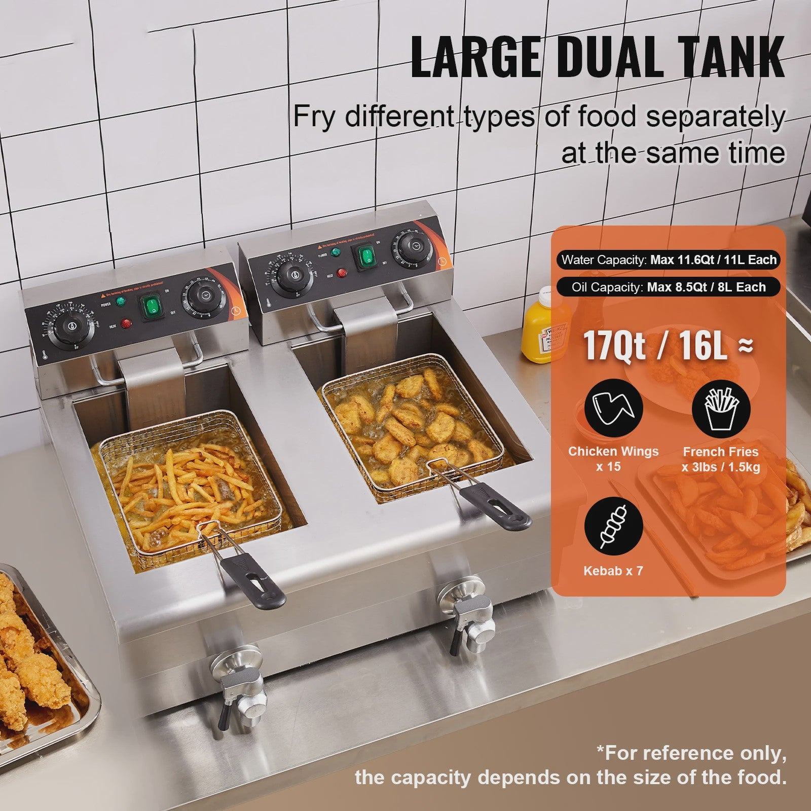 Dubbele Professionele Frituurpan 2x11L RVS met Olieafvoer & Filtratie