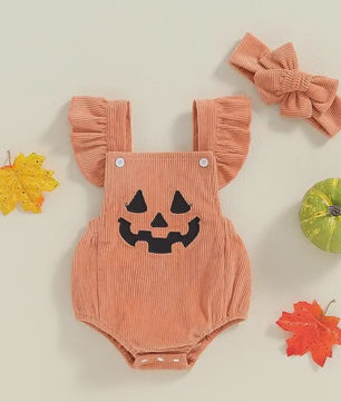 Schattige Halloween Baby Romper met Pompoenprint & Mutsje - 1-12 Maanden