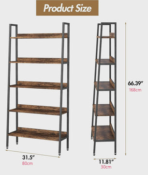 5-Laags Ladder Boekenkast - Smal Houten Wandrek met Metalen Frame