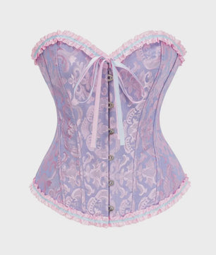 Victoriaans Gothic Overbust Corset met Kant en Ruches - Vintage Bustier Top