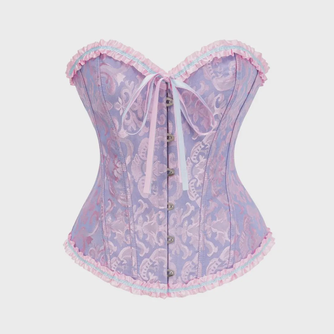 Victoriaans Gothic Overbust Corset met Kant en Ruches - Vintage Bustier Top