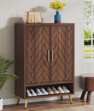 Stijlvolle 6-Laags Houten Schoenenkast met Deuren - Walnoot Design