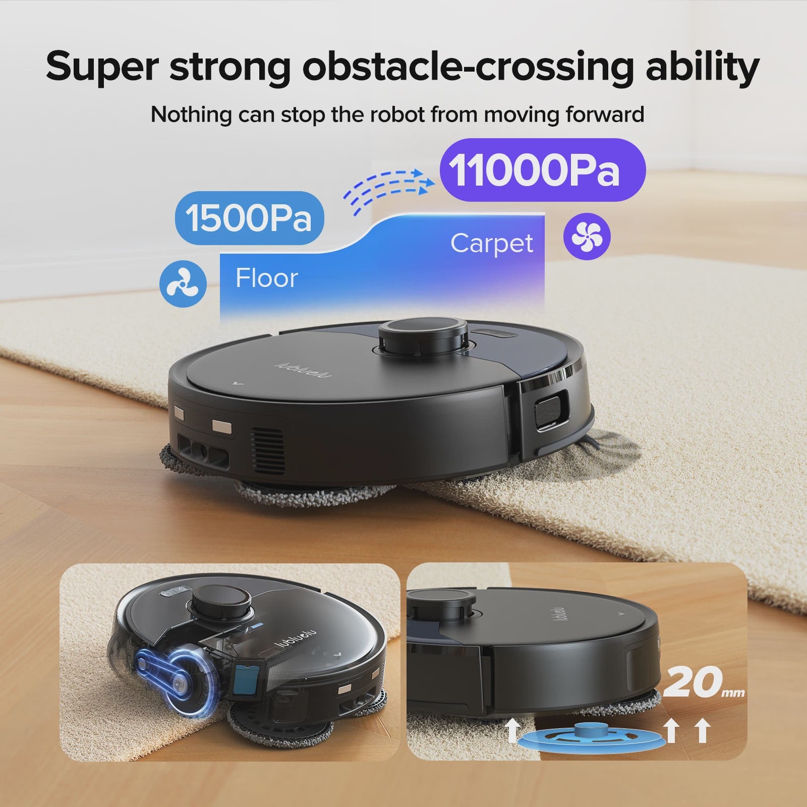 Lubluelu S1000 Robotstofzuiger met Zelfreinigende Basis: 11000Pa, 75℃ Warm Water Mop, Automatische Droging