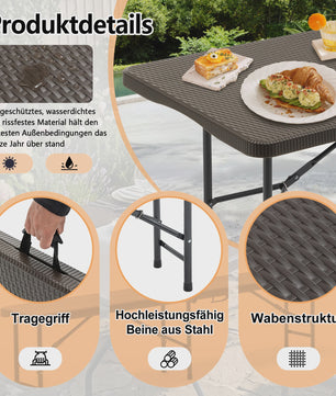 Opvouwbare Picknicktafel Set met 2 Banken - 180cm HDPE, UV-bestendig, Bruin