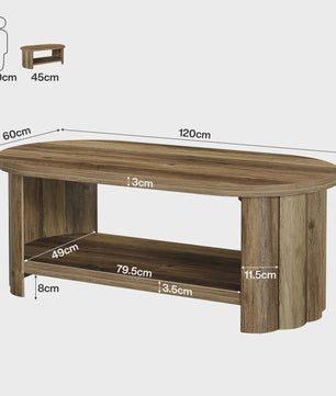 Rustieke Ovalen Salontafel met 2 Lagen Opbergruimte - 120cm Breed