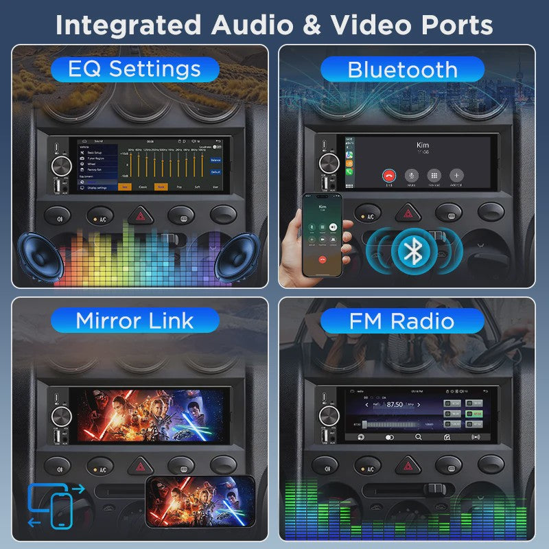 Universele 1-DIN Autoradio met 6.86" IPS Touchscreen, Draadloze CarPlay & Android Auto