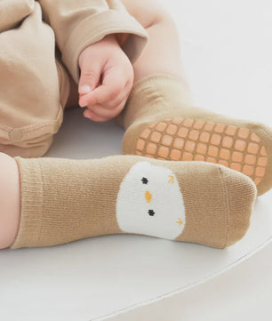 6 Paar Antislip Sokken Kinderen - Schattige Dierenprint (Vos & Beer) - Comfortabel voor Peuters