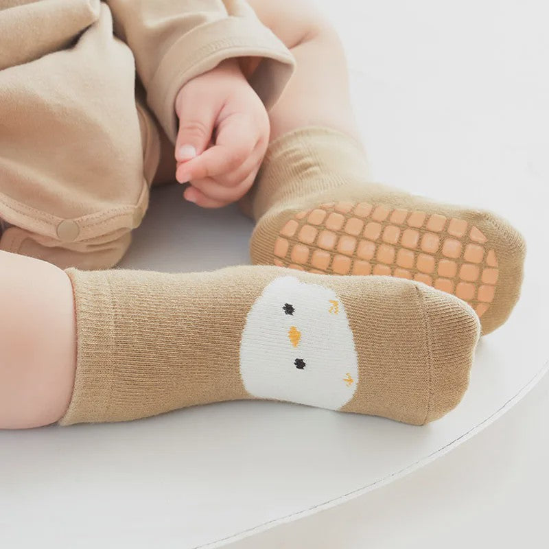6 Paar Antislip Sokken Kinderen - Schattige Dierenprint (Vos & Beer) - Comfortabel voor Peuters