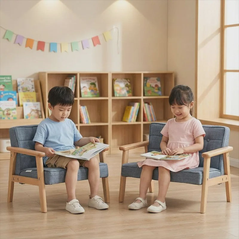 Kinderbankje Roze/Blauw - Wasbaar, Lichtgewicht Peuter Fauteuil met Afneembare Hoes