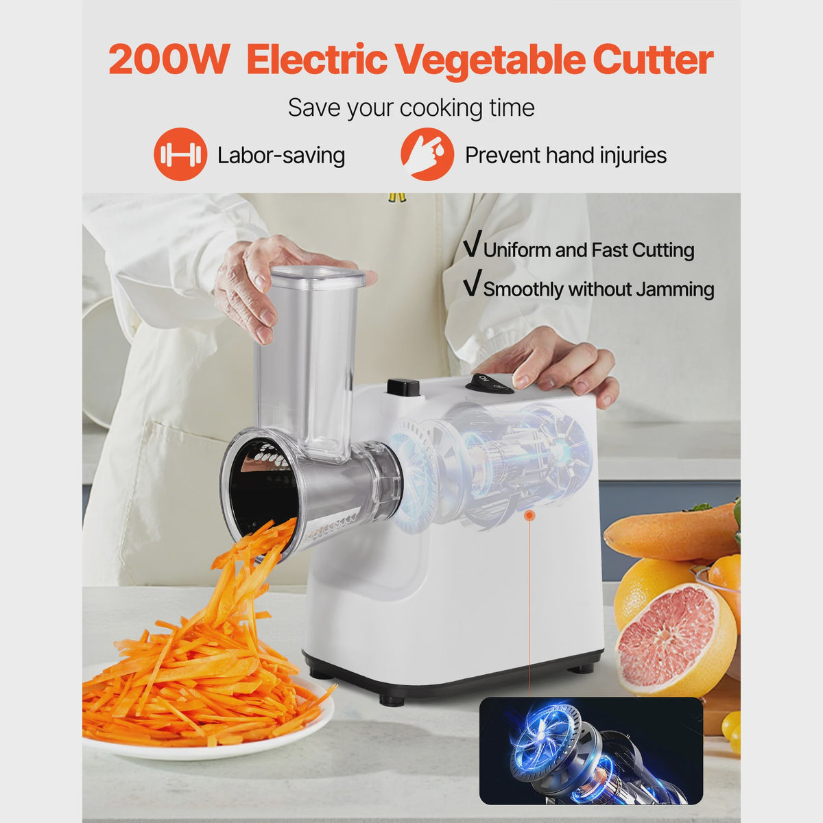 Elektrische Groentesnijder & Salade Maker 200W met 5 Opzetstukken