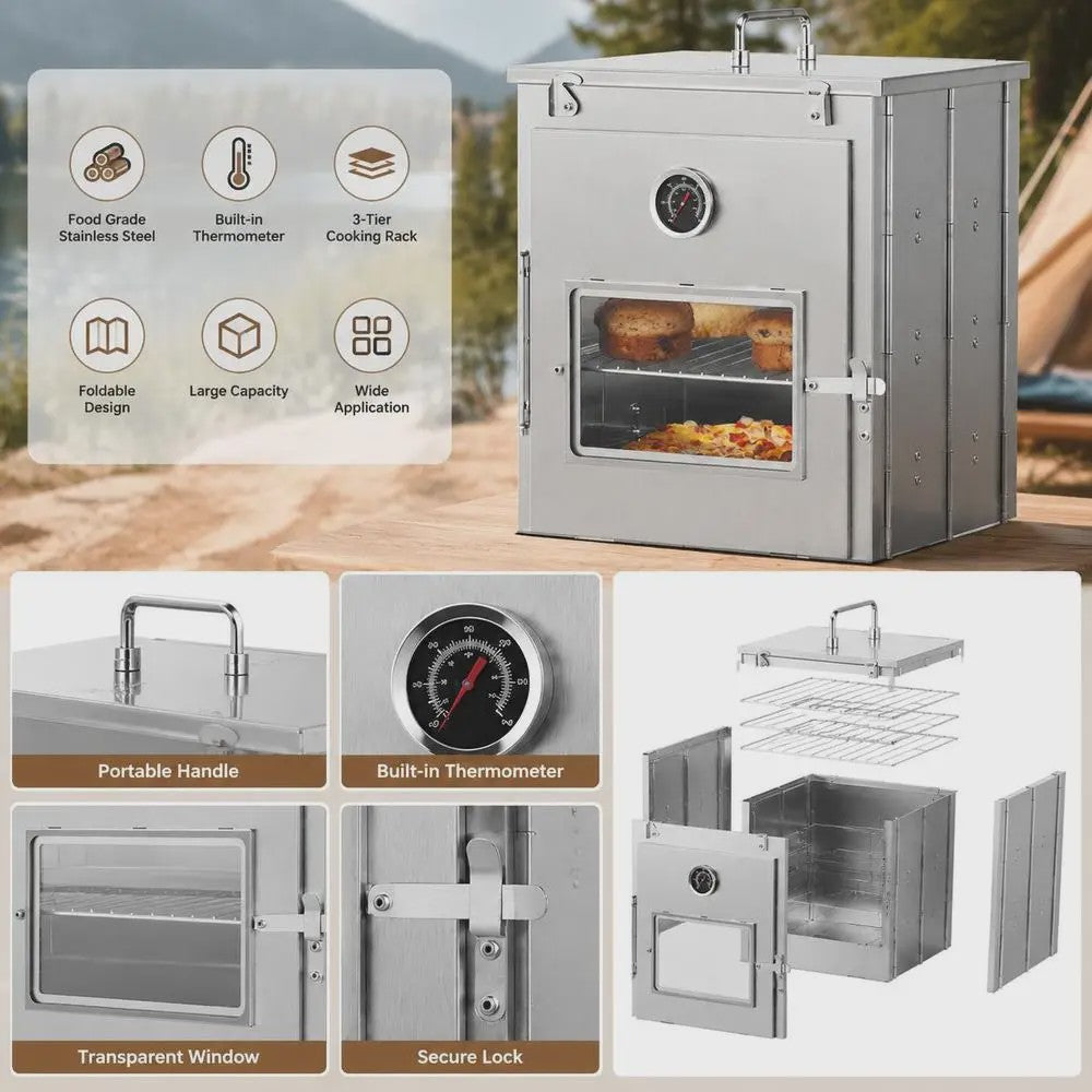 Opvouwbare Camping Oven - Roestvrij Staal - Draagbare Pizza & Brood Oven voor Buiten