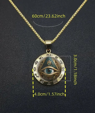 Egyptische Oog Hanger Ketting - Amulet met Hiërogliefen en Oog van Horus