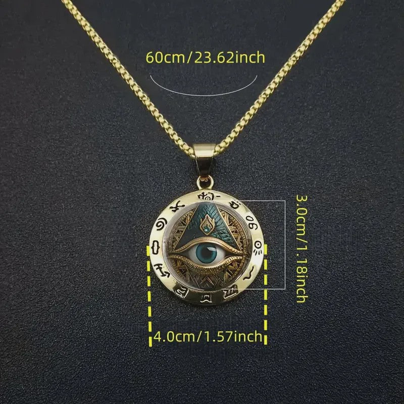 Egyptische Oog Hanger Ketting - Amulet met Hiërogliefen en Oog van Horus