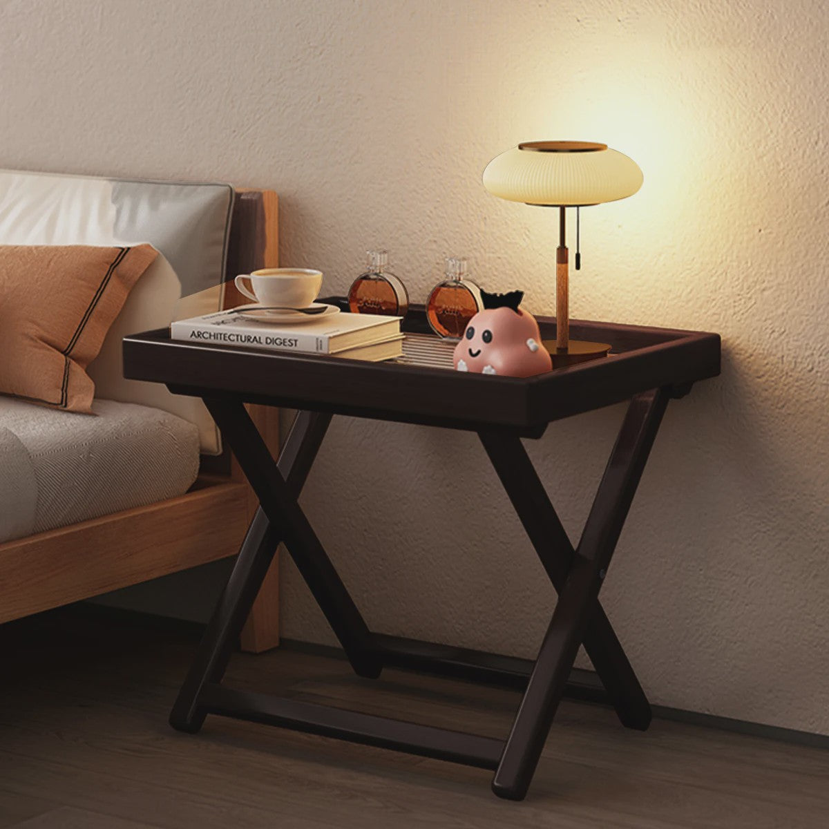 Inklapbare Bamboe bijzettafel - Theekleurig - Weerbestendig & Lichtgewicht