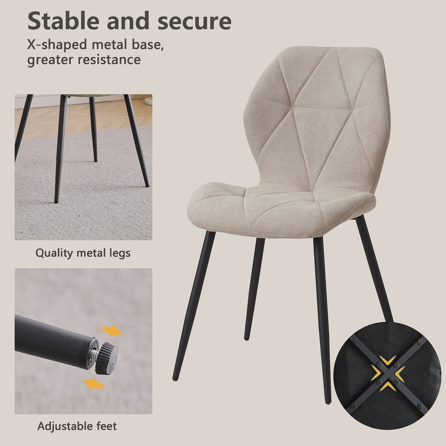 Set van 2, 4 of 6 Moderne Eetkamerstoelen - Comfortabel Gestoffeerd met Stalen Poten