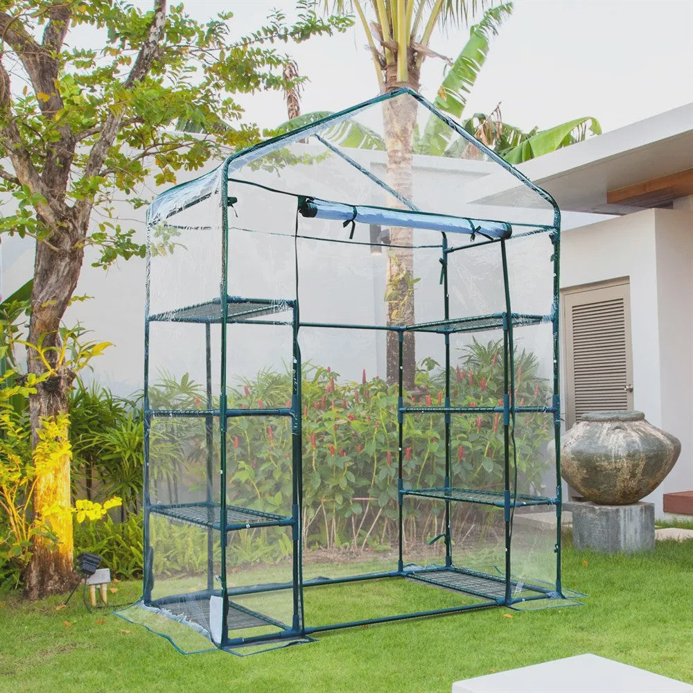 Outsunny Kweekkas Tuinkas met 4 etages - 143x73x195cm - PVC Hoes & Stalen Frame