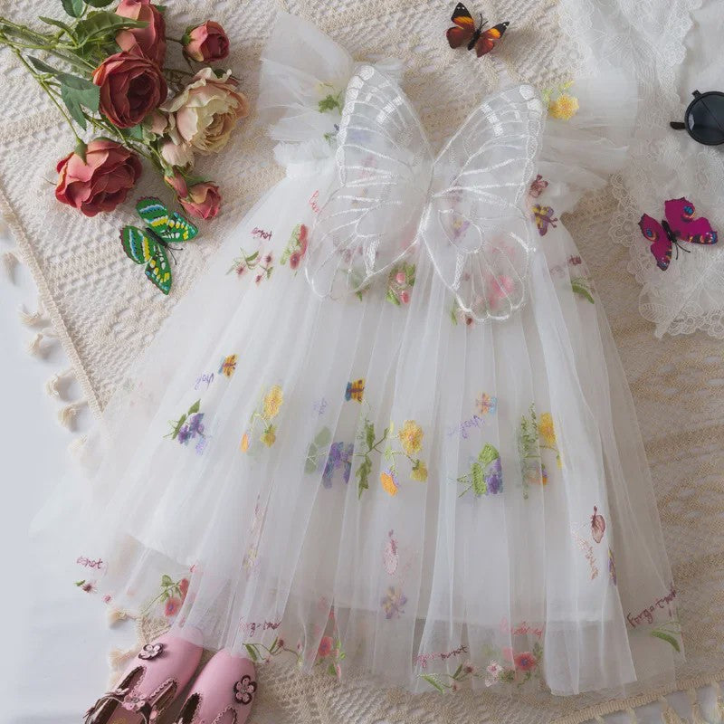 Zomerse Prinsessenjurk Meisjes met Kant en Bloemenprint - Perfect voor Feestjes en Bruiloften