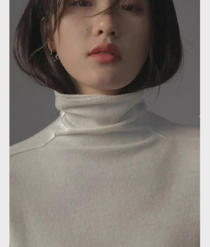 Casual all-fit Pile neck cashmere knitwear Women's Fall/Winter loose-fitting base sweater with turtleneck with cardigan