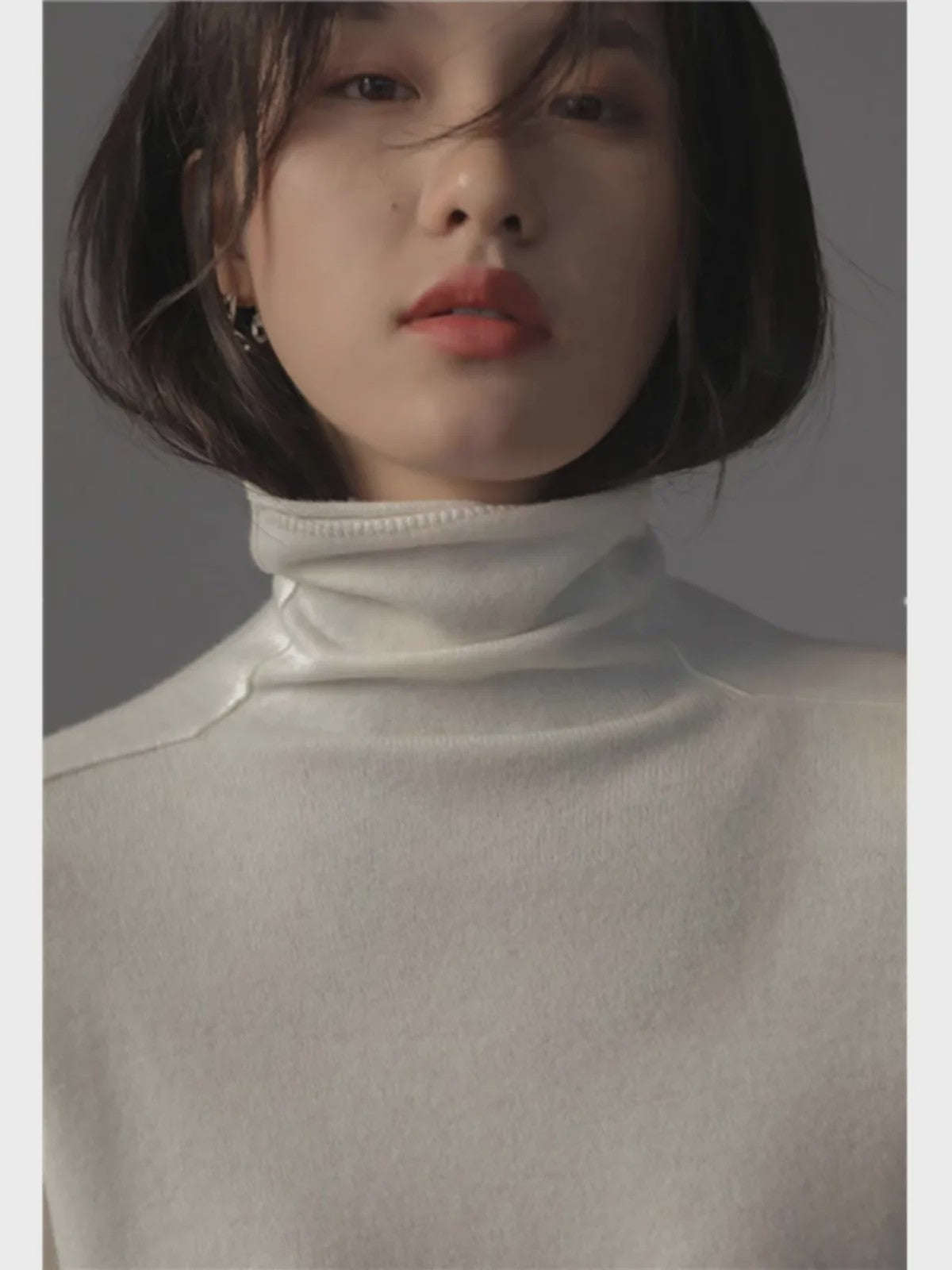 Casual all-fit Pile neck cashmere knitwear Women's Fall/Winter loose-fitting base sweater with turtleneck with cardigan