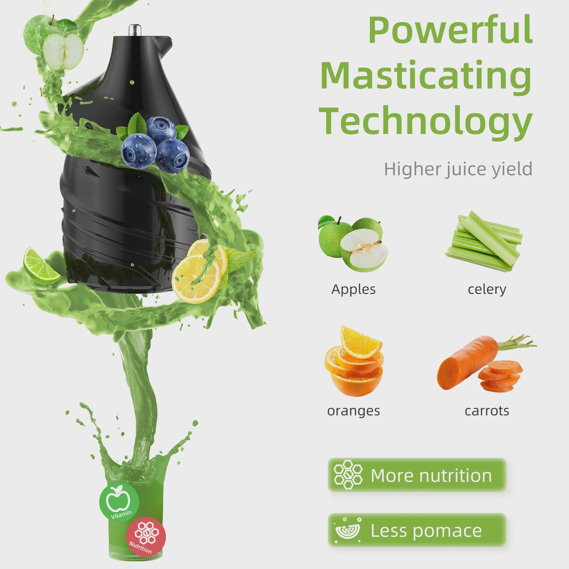BioloMix Slowjuicer met Brede Vulopening (75mm) - Krachtige 200W Motor voor Hele Vruchten