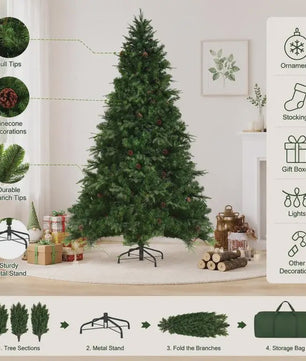 Kunstkerstboom met LED-verlichting en dennenappels - 210 cm