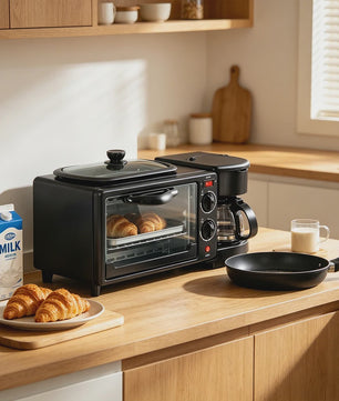 Multifunctionele Ontbijt Machine: Koffiezetter, Oven, Bakplaat & Broodrooster