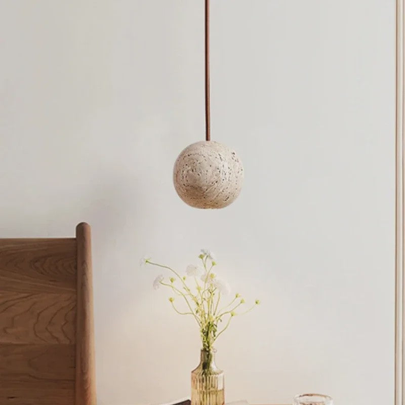 SediaXL LED Hanglamp Travertin Geel Rond - Scandinavisch Design voor Slaapkamer & Nachtkastje